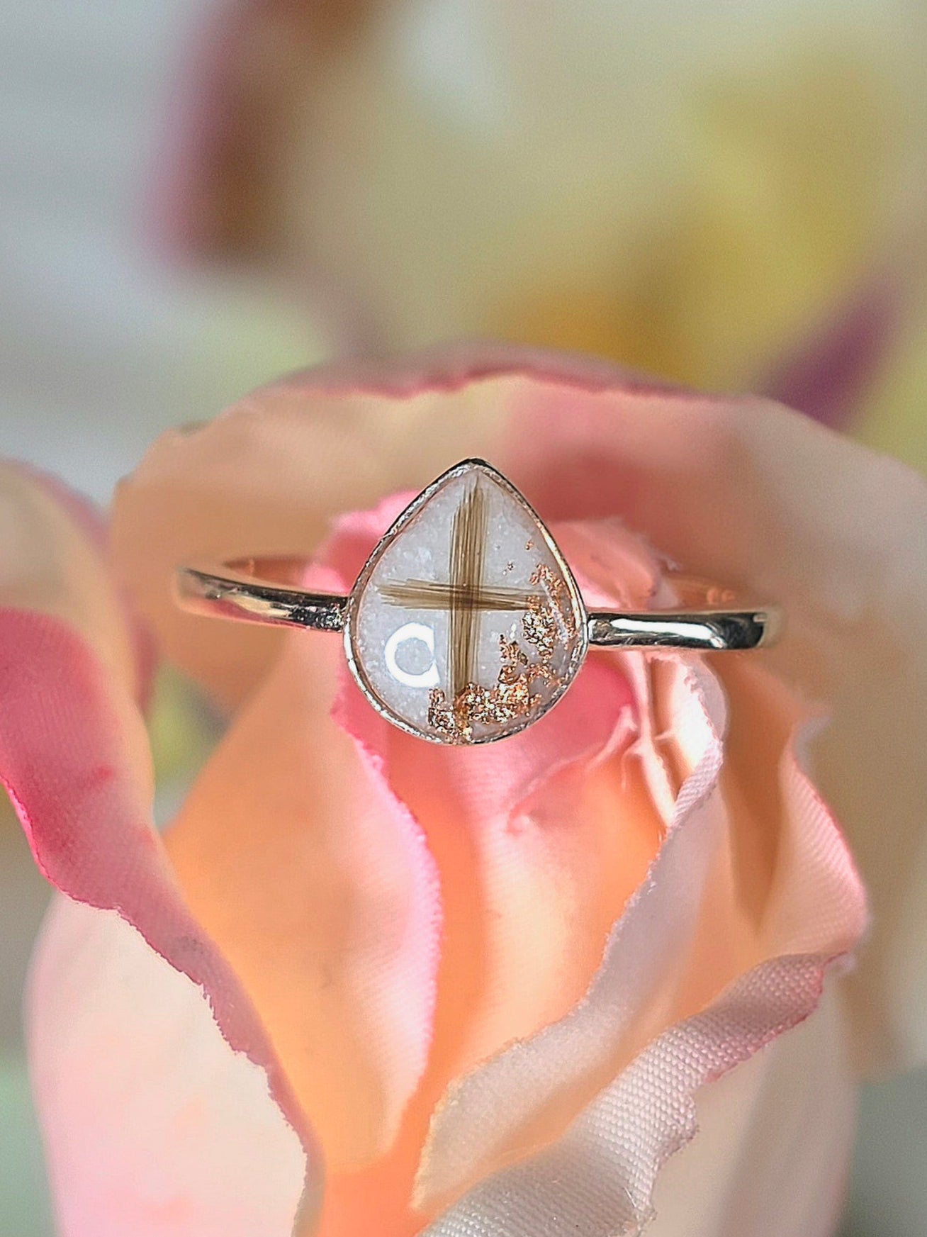 Teardrop Cross Hair Ring