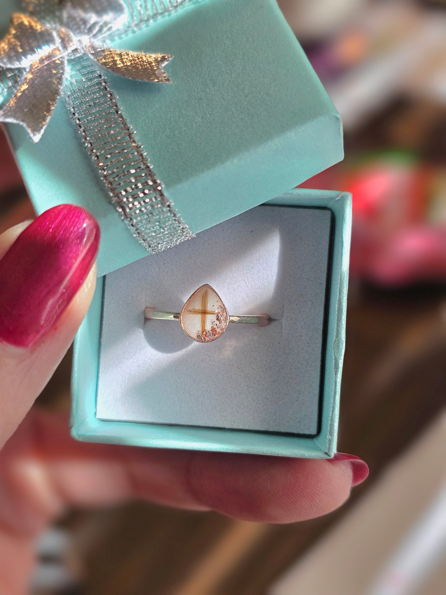 Teardrop Cross Hair Ring